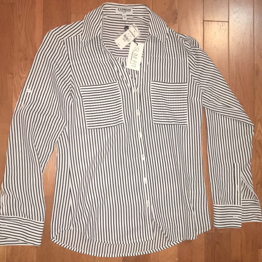 Slim-fit striped botton shirt, XS, from Express